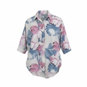 VTG Chic by His Tropical Leaf Print Button Down Women's M Retro Beach USA Made